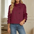 thumbnail image 6 of TGSLY Women's Fall High Collar Trench Coat Lightweight Double Breasted Short Jacket with Pockets Casual Solid Color Tab Cuff Long Sleeve Coat with Belt M, 6 of 8