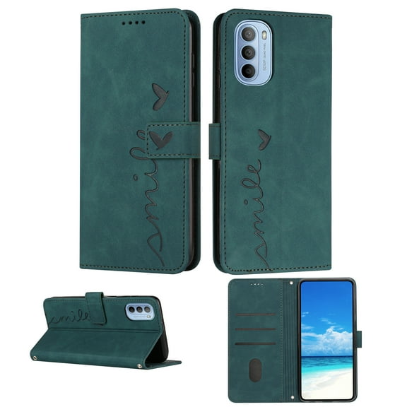 Mantto Wallet Case for Motorola Moto G51 5G 6.8 inch,with Card Slots Detachable Wrist Strap,PU Leather Magnetic Closure Flip Stand Phone Case Cover,Green