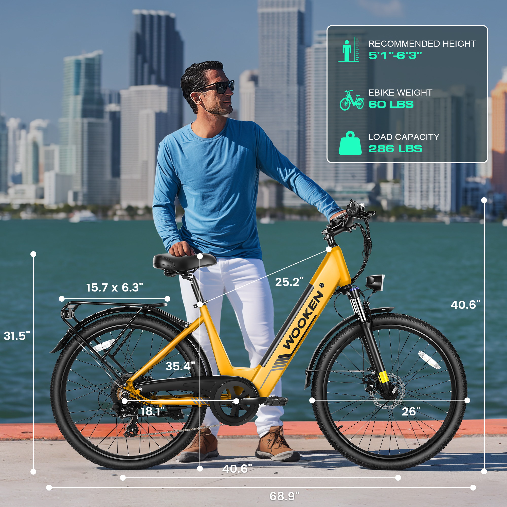 WOOKEN Electric Bike for Adults ,48V 10.4Ah Removable Battery and up to 50Miles 19.8MPH, 26" x 2.1" Electric Commuter Bike with 7-Speed and Front Suspension, UL 2849