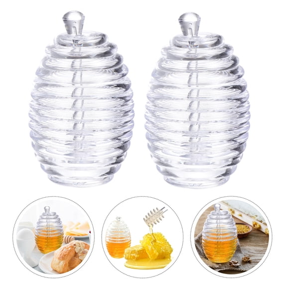 Minkissy 2pcs Empty Honey Jars Acrylic Honey Jar with Lids for Home Use