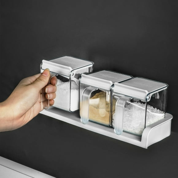 YHDSYY Big Sale! Transparent Wall-mounted Squares Spice Jar Set Three Spice Boxes To Form A Kitchen Combination Spice Boxes Plastic Flip Spice Boxes Seasoning Boxes Set
