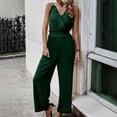 thumbnail image 2 of Stretchy Jumpsuits for Women Ruffle V Neck Spaghetti Straps One Piece Long Pants Outfits Sleeveless Summer Rompers, 2 of 7