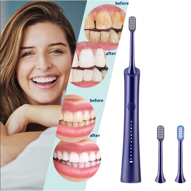Cepillo de dientes eléctrico con 3 cabezales y limpiador interdental | 6 modos, 32 000 pulsaciones/min, resistencia al agua IPX7 | Recargable por USB para adultos y viajes