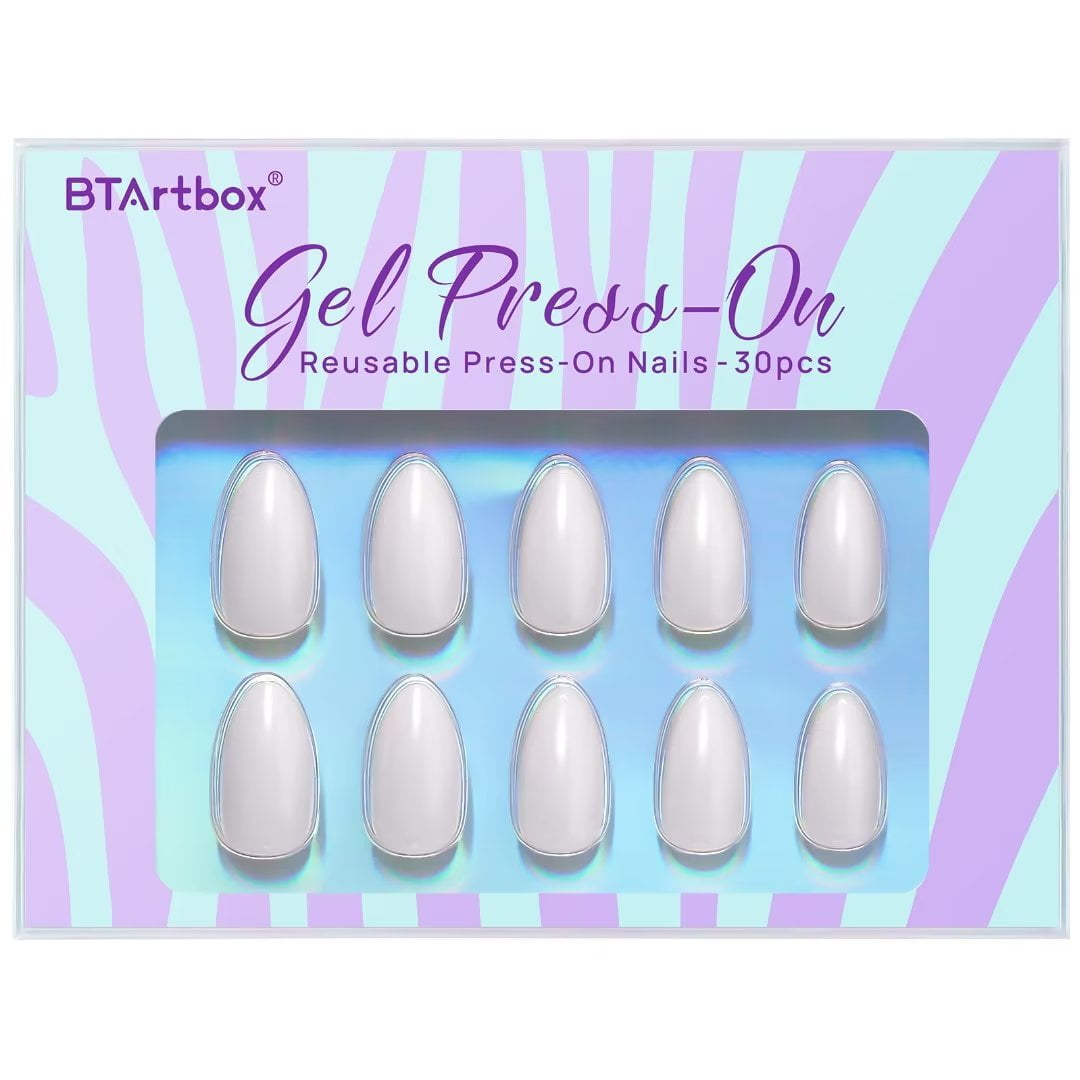 BTArtbox White Press On Nails Short Supremely Fit & Natural Soft Gel Press on Nails Almond