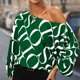 thumbnail image 2 of Mujer Puff Manga Top Cuello Redondo Obispo Suave Transpirable Moda Poliéster Ropa Verde Letra S, 2 of 7