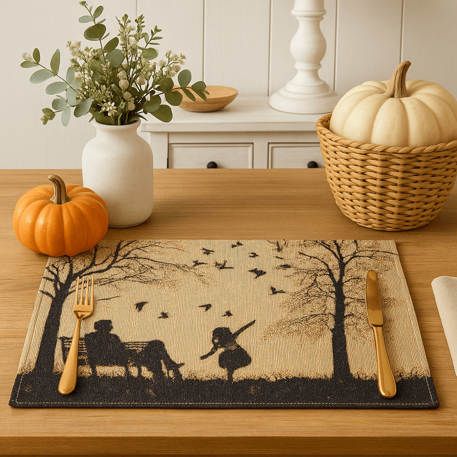 DaDalogy Bedding Set of 4 Pieces Autumn Birds Blessing Tapestry Dining Placemats 13” x 19” (18198)