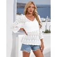thumbnail image 3 of Drvitor Beach Cover Up for Women Summer Hollow V-Neck Crochet Tops Casual Loose 3/4 Sleeve Swimsuit Cover Up, 3 of 7