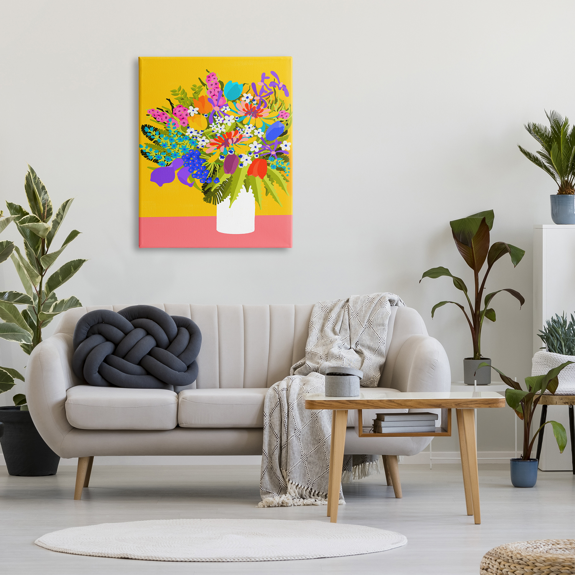Stupell Industries Bouquet on Yellow Botanical & Floral Painting Gallery Wrapped Canvas Art Print Wall Art, 30 x 40