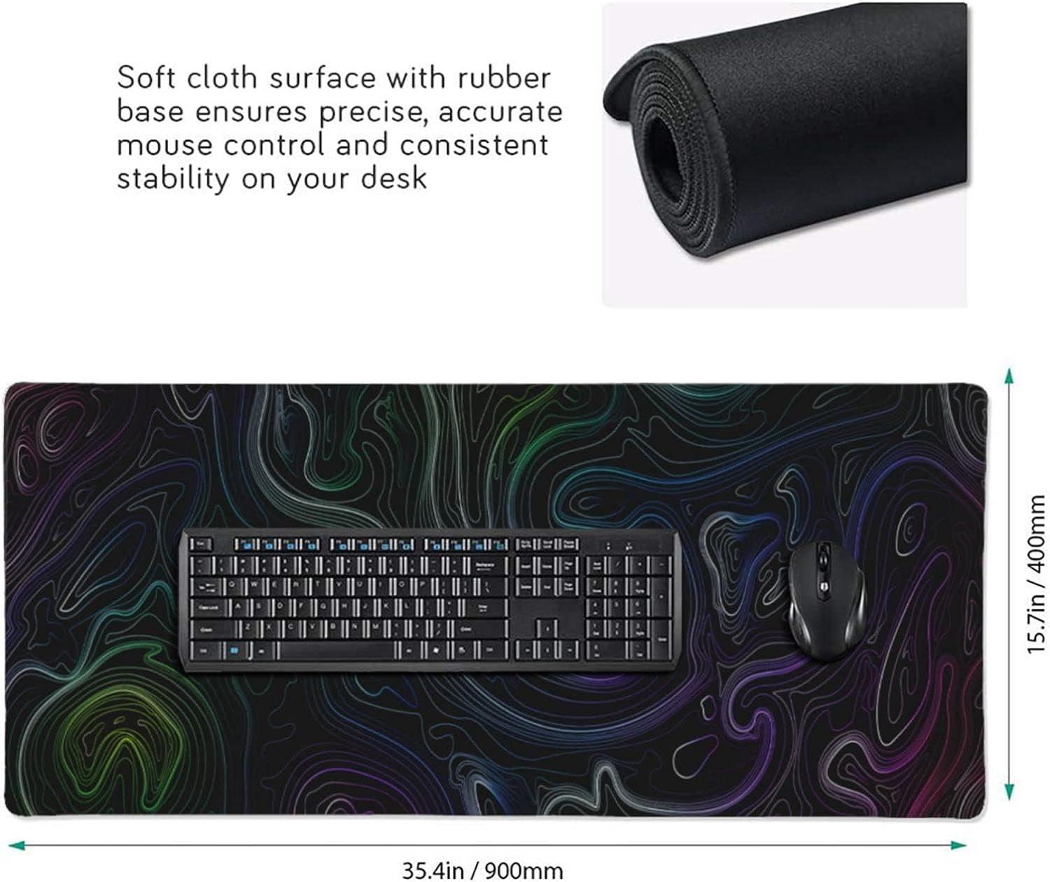 Gaming Mouse Pads Colorful Lines Large Extended Keyboard Mats Gaming Mat Computer Desk Mat for Gamer, Office & Home 35.4" x 15.7"