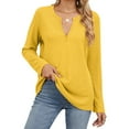 thumbnail image 2 of WCMZJ Women's V Neck Waffle Knit Shirts Long Sleeve Tunic Tops Solid T Shirts Casual Pullover Sweaters Top Yellow L, 2 of 5