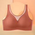 thumbnail image 6 of Gymayou Women Thin Breathable Seamless Wireless Bra V Mesh Beauty Back Fixed Molded Cup Vest Style Lingerie Sleep Bras Watermelon Red L, 6 of 9