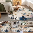 thumbnail image 5 of Round Area Rug 7 Ft, Vintage Blue Floral Washable Non-Slip Circle Carpet for Living Room/Bedroom, Butterflies Watercolor Flower Linen Low-Profile Large Runner Mat Collection Rugs for Indoor, 5 of 8