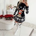 thumbnail image 2 of Women Christmas Outfit Elegant Women's Long Sleeve Round Neck Snowflake Print Party Dress for Festive Holiday Casual Wear Black M, 2 of 6