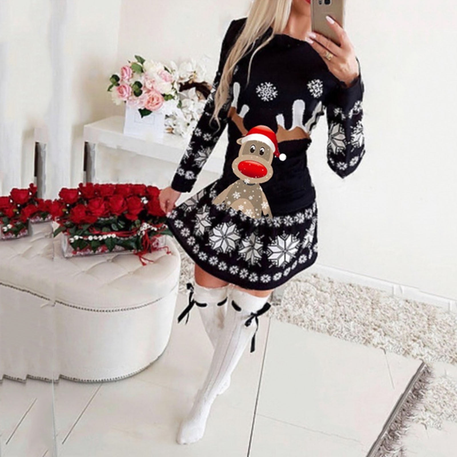 Robe De Noël Femme - Tunique élégante à Manches Longues Pour Fêtes, Soirées Et Réveillons
