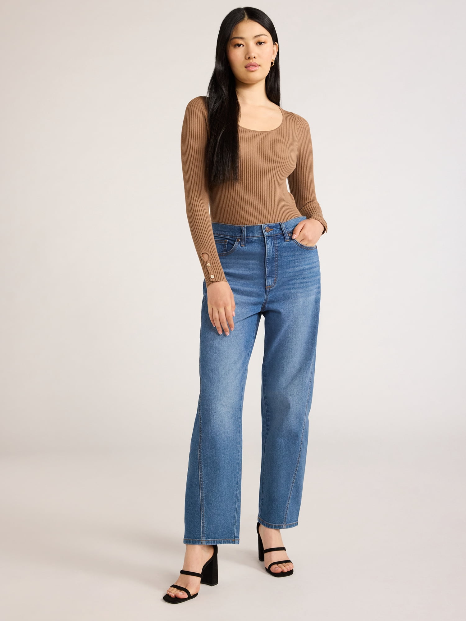 Scoop Women's Mid Rise Barrel Leg Jeans, Sizes 0-18