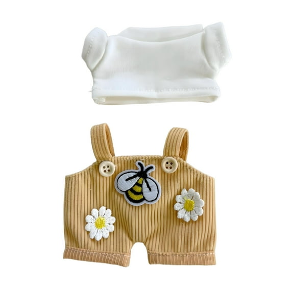 NQyIOS Handmade Doll Clothes for 5.91–6.7in Dolls – Compatible with LBB, 17cm Plush Doll Outfit with Adjustable Overalls, Hat & Accessories Black