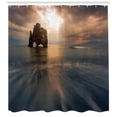 thumbnail image 3 of Iceland Shower Curtain, Hvitserkur Rock Formation on the Northern Coast, Fabric Bathroom Set with Hooks, 69W X 75L Inches Long, Brown Slate Blue, by Ambesonne, 3 of 3