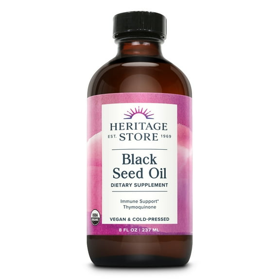 Heritage Store Black Seed Oil | 100% Pure Virgin, Organic, Cold Pressed, Unrefined | Supports Hair, Skin & More | 8 fl oz