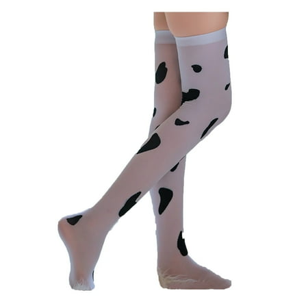 

Womens Socks No Show Silk Stockings Over The Knee Long Tube Thin White Spotted Cow Silk Stockings
