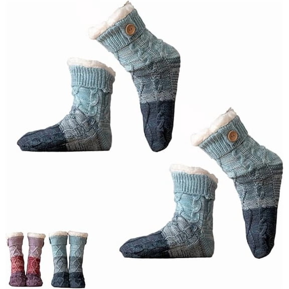 Knitted Ultra-Thick Slipper Home Socks, Non-slip Warm Winter Socks with Fleece Lined, Soft and Comfortable for Indoor