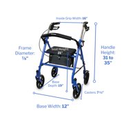 McKesson Rollator Walker for Seniors with Seat, Wheels - Blue, 300 lbs Capacity, 1 Ct