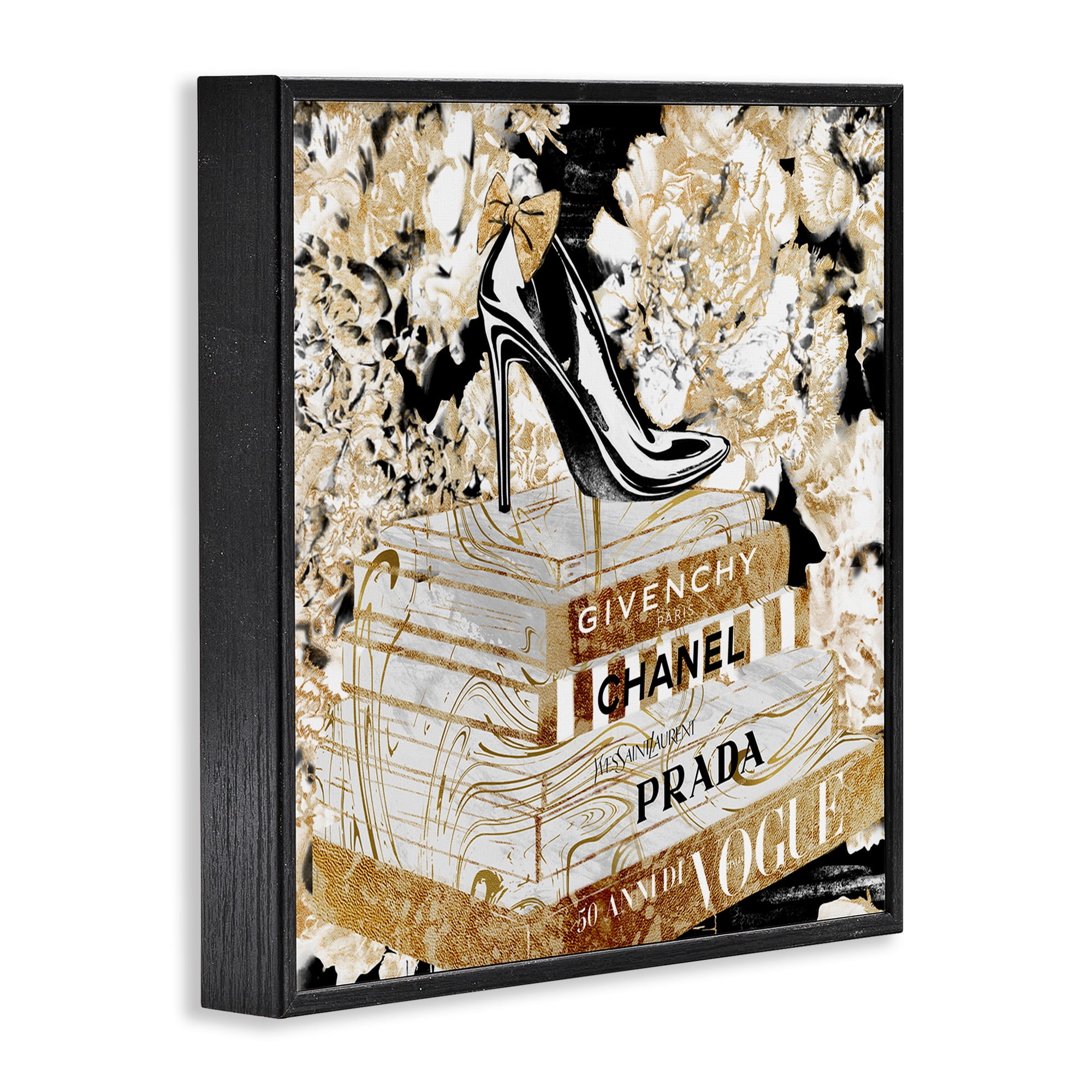 Stupell Industries Designer Fashion Heels & Books Beauty & Fashion Painting Black Framed Art Print Wall Art, 17 x 17