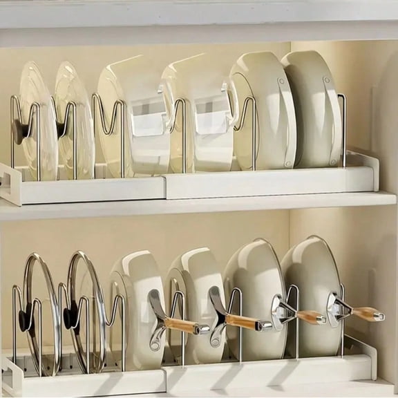 Pull-Out Pot & Pan Organizer Rack, Adjustable Dividers for Easy Cabinet Access
