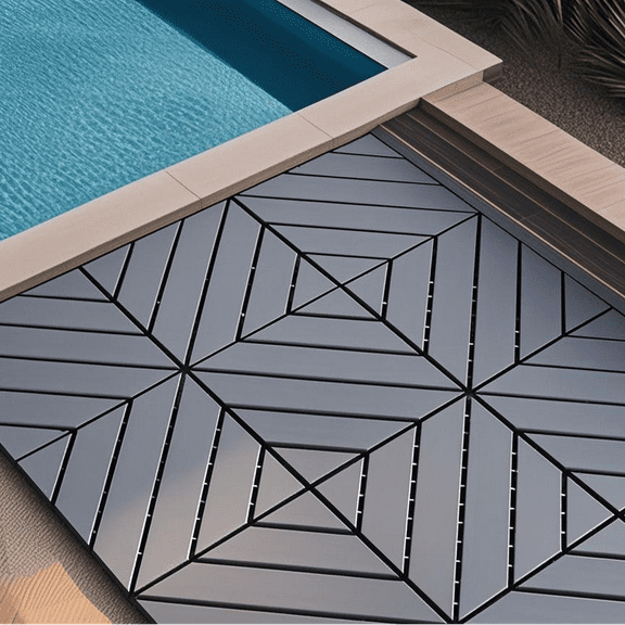 12''X12'' Plastic interlocking decking tiles, 44 packs of terrace decking tiles, waterproof for all-weather use, backyard pool decking tiles, gray