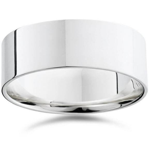Pompeii 8mm Flat High Polished Comfort Fit Plain Wedding Band 14K White Gold Ring (,)