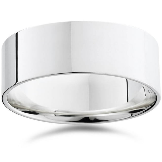 Bague en Or Blanc 14K avec Bague Plate de Mariage Polie de 8mm, Ajustement Confortable, Bande Unie