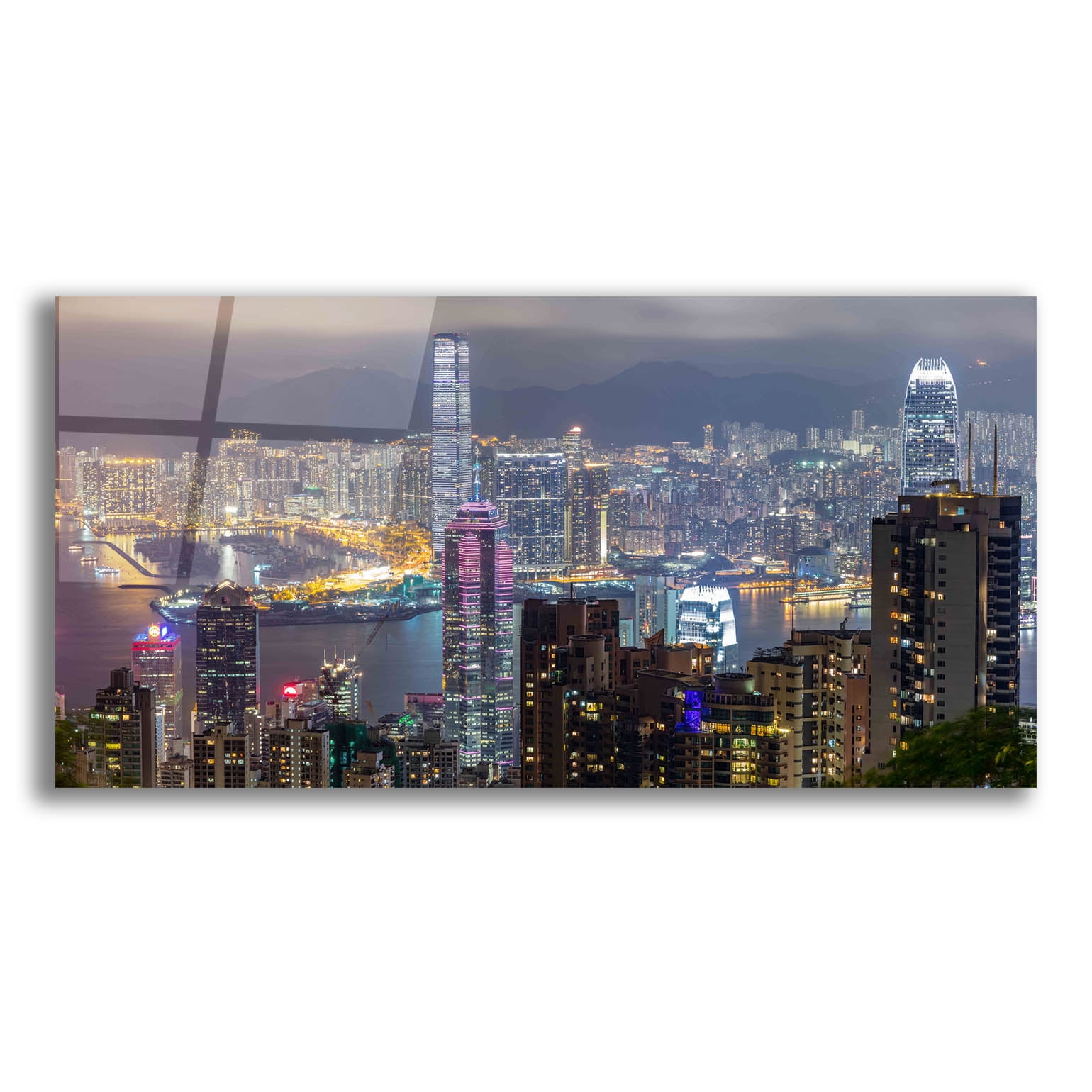 Epic Art 'Hong Kong Nightime Panorama' by Epic Portfolio Acrylic Glass Wall Art, 24" x 12"