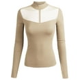 thumbnail image 1 of FashionOutfit Women's Fitted Long Sleeve Stretch Mock Neck Mesh Detail Top, 1 of 4