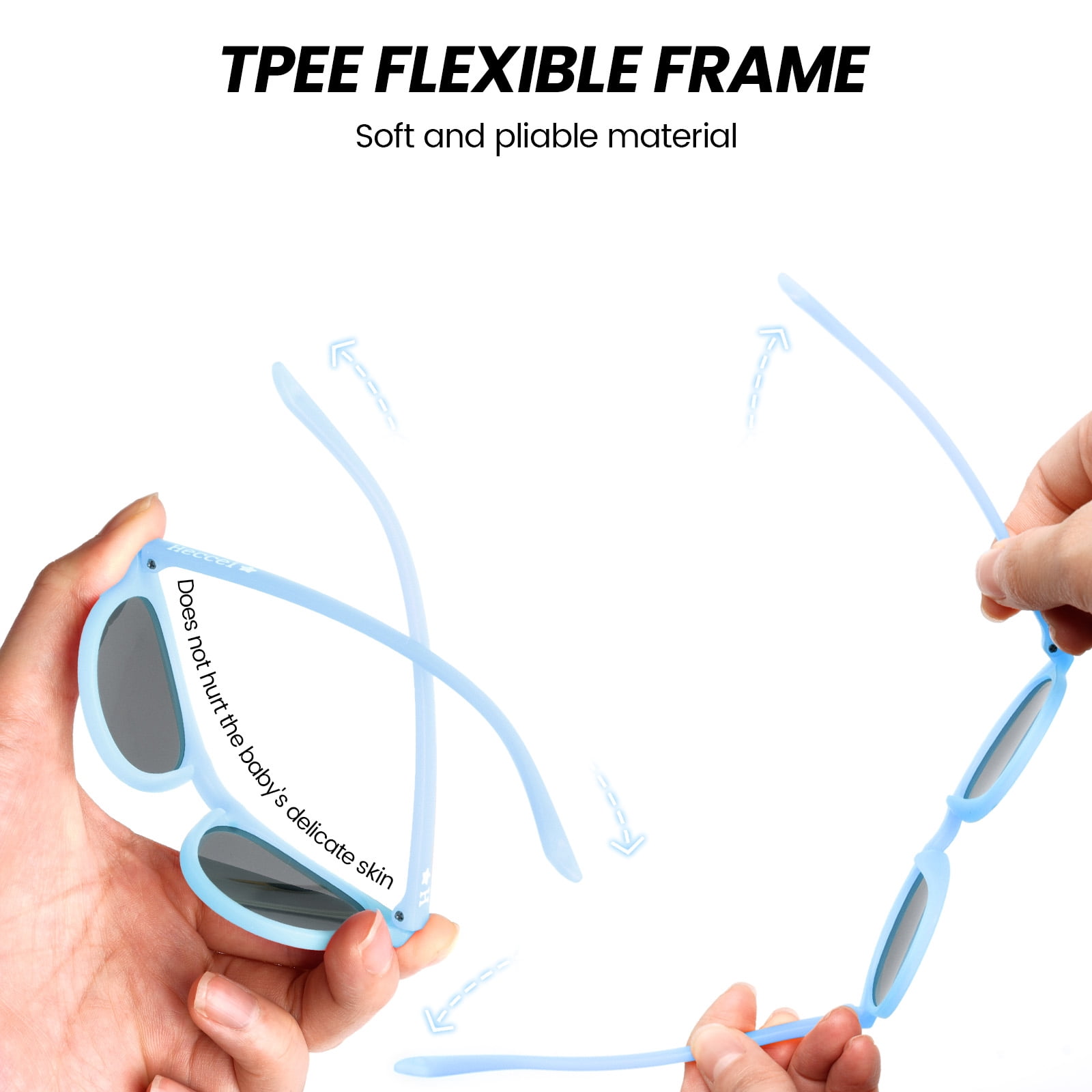 HECCEI Pebblie Baby Sunglasses with Strap - UV400 Polarized Sunglasses, Ages 0-2 Blue