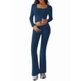 thumbnail image 3 of 2 Piece Square Neck Lounge Set Womens Wide Leg Pants Slightly Crop Top Sweatsuit Sets Royal Blue L, 3 of 9