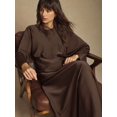 thumbnail image 3 of Brown Round Neck Batwing Sleeve Elegant Midi Dress For Women, 3 of 7