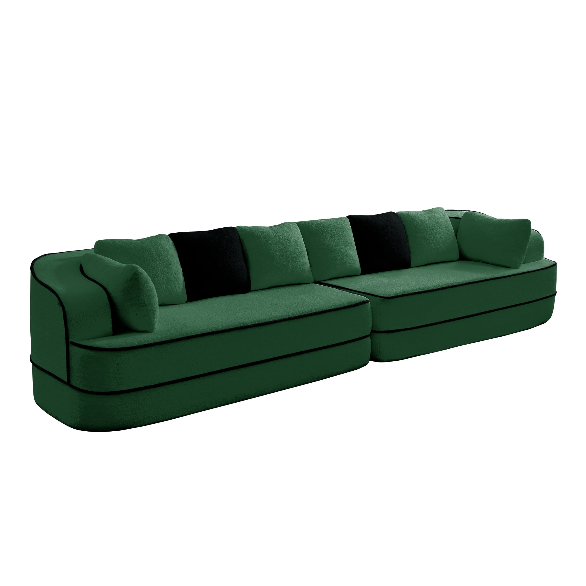 Aukfa 135" 4-Seater Modular Sofa for Living Room, 29" Deep Seat, Plush Teddy Velvet, Green