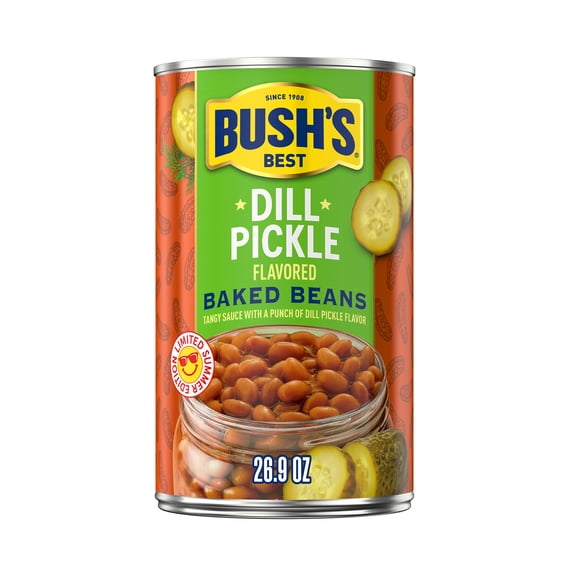 Bush's Dill Pickle Flavored Baked Beans, Limited Summer Edition Canned Beans, 26.9 oz Can