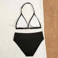 thumbnail image 6 of LPKRT Girls Halter Triangle Bikini Set Kids Two Piece Boho Solid Color Ribbed Swimsuit Outfit Lightweight Breathable Bathing Suit Black 11-12 Years, 6 of 9