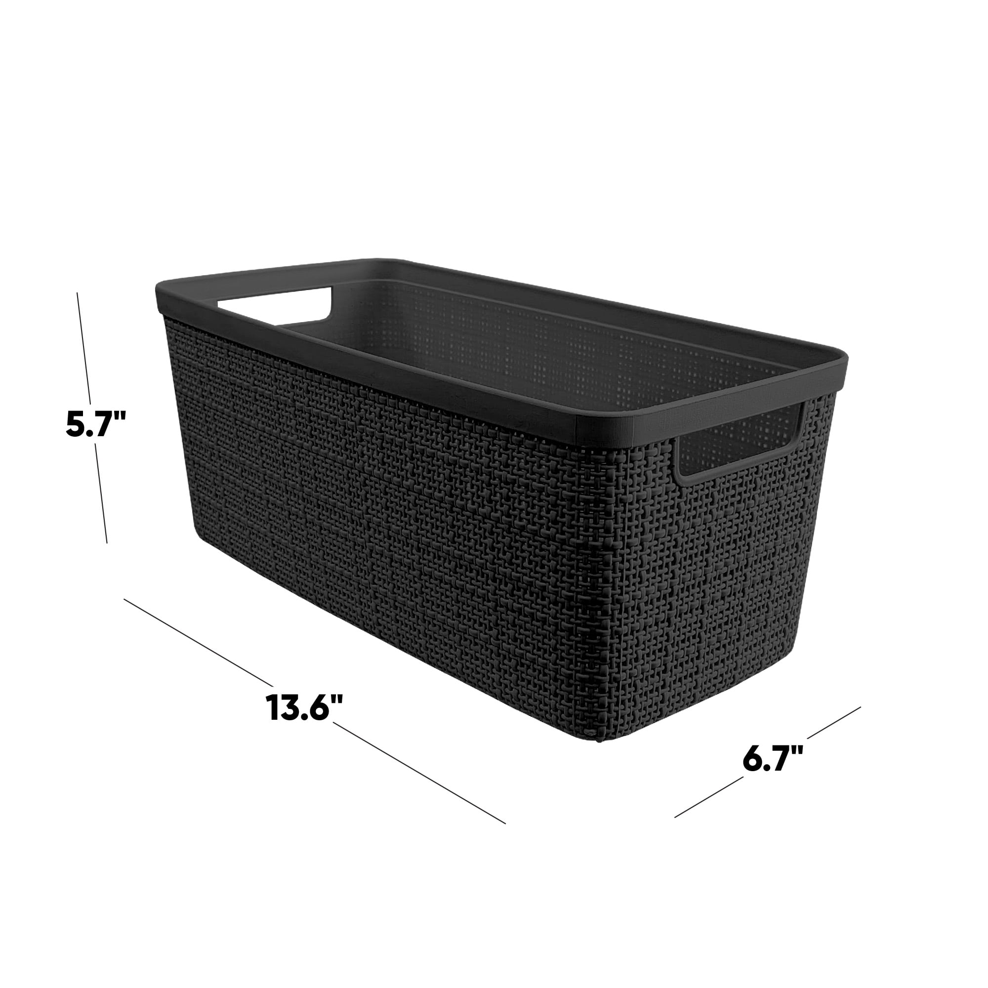 Curver Set of 6 Jute Basket Slim Durable Resin Organization and Storage Basket Bin, Black