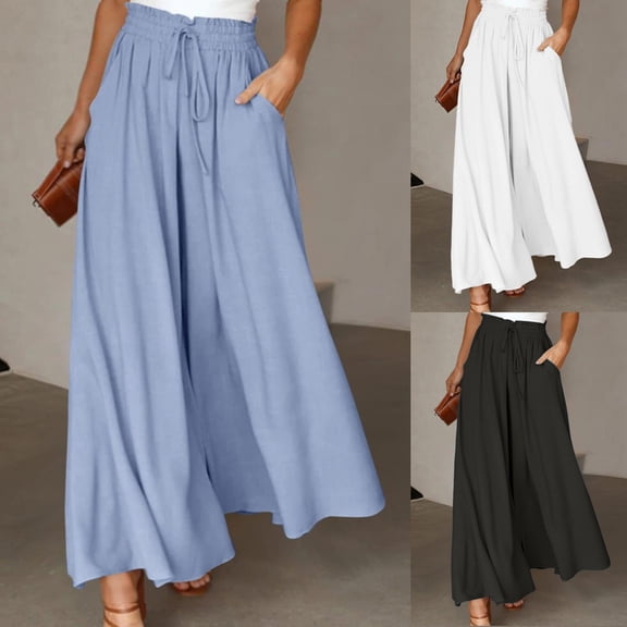 LILIYA Wide Leg Palazzo Pants for Women 2026 Summer Spring Casual High Waisted Flowy Trousers Breathable Lightweight Soft Boho Vacation Outfits with Pocket