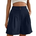thumbnail image 2 of Lroveb High Waisted Shorts for Women Womens Shorts Casual Summer 2024 Trendy Elastic Back Wide Leg With Pockets Knee Length Pleated Navy, 2 of 6