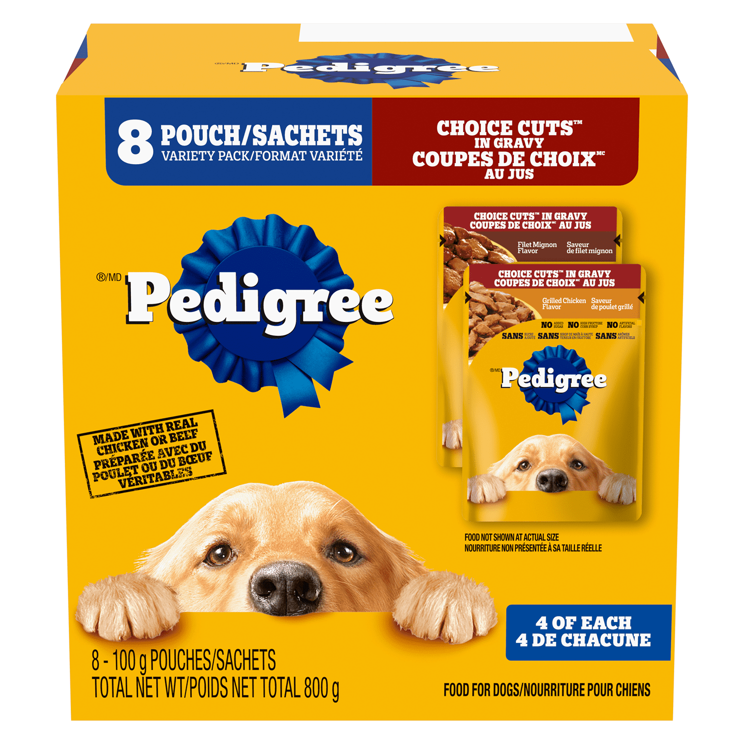 Pedigree Adult Wet Dog Food Choice Cuts in Gravy Filet Mignon and Grilled Chicken Flavour Pouch Variety 800g
