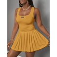 thumbnail image 5 of Womens Mustard Yellow Tennis Dress With Pleated Skirt And Racerback, 5 of 10