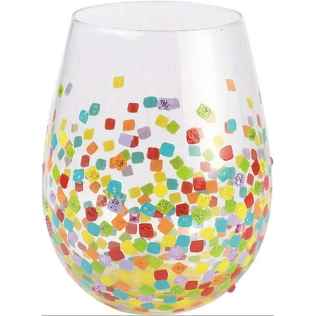 

Designs by Lolita Confetti Hand-Painted Artisan Stemless Wine Glass 20 Ounce Multicolor