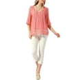 thumbnail image 2 of INSPIRAR CHIC Blusa de Peplum para Mujer con Manga Corta y Cuello en V, Camisas con Pliegues de Flores, Blusas Casuales, Tops de Encaje M Rojo Sandía, 2 of 6