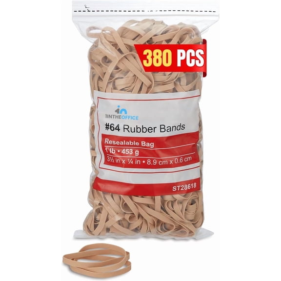 1InTheOffice Thick Heavy Duty Rubber Bands, Beige, Size 64, 380 Pack