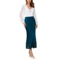 thumbnail image 2 of INSPIRE CHIC Valentine's Day Women's Satin Skirt Formal Lace Trim High Waist Cocktail Evening Bodycon Long Maxi Skirts S Blue, 2 of 6