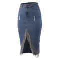 thumbnail image 2 of A2Y Women's Slim Fit Rayon Knee Length Rhinestone Front Slit Denim Jean Pencil Skirt Light Wash 1XL, 2 of 4