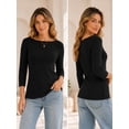 thumbnail image 2 of Women's Boat Neck 3/4 Sleeve T-Shirt, Cotton Modal Slim Fit Top, Black, XL, 2 of 8