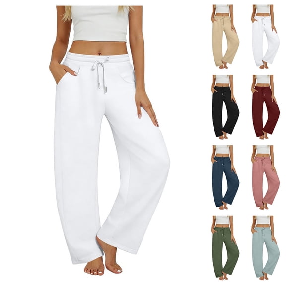 DISKEBUISS Women's Barrel Sweatpants Wide Leg Lounge Pants with Pockets Drawstring Elastic Waisted for Baggy Casual